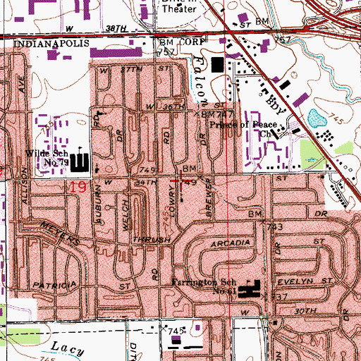 Topographic Map of Eagle Branch Indianapolis-Marion County Public Library, IN