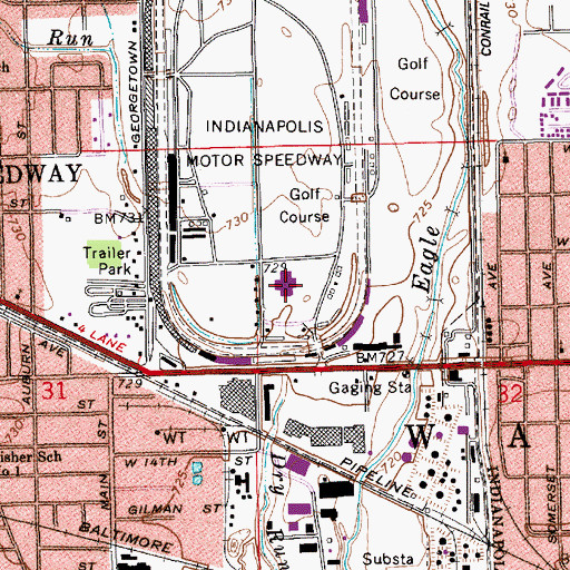 Topographic Map of Indianapolis Motor Speedway Hall of Fame Museum, IN