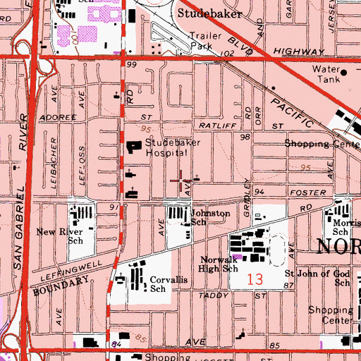 Topographic Map of Maranatha Norwalk Spanish Church, CA