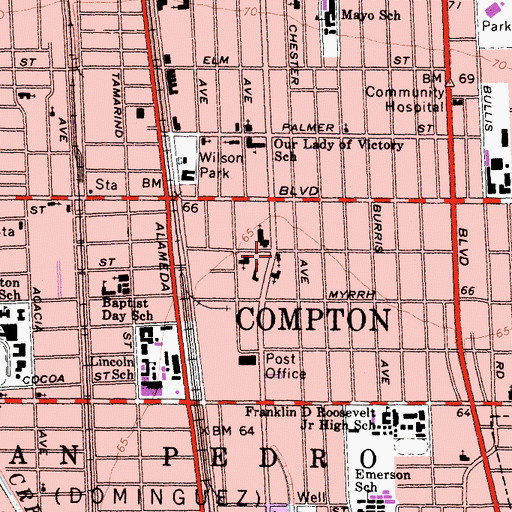 Topographic Map of Compton Samoan Seventh Day Adventist Church, CA