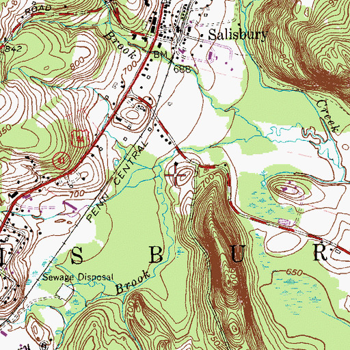 Topographic Map of Pettee Brook, CT