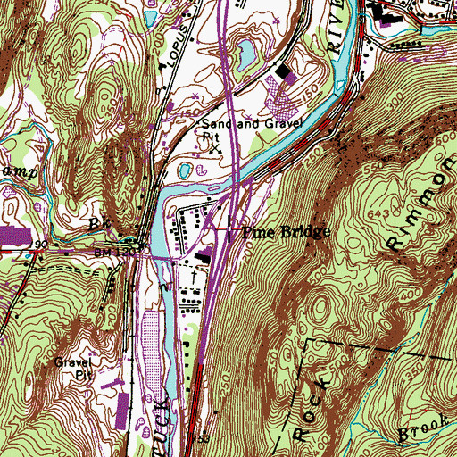 Topographic Map of Pine Bridge, CT
