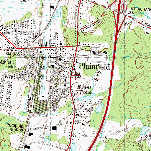 Topographic Map of Plainfield, CT