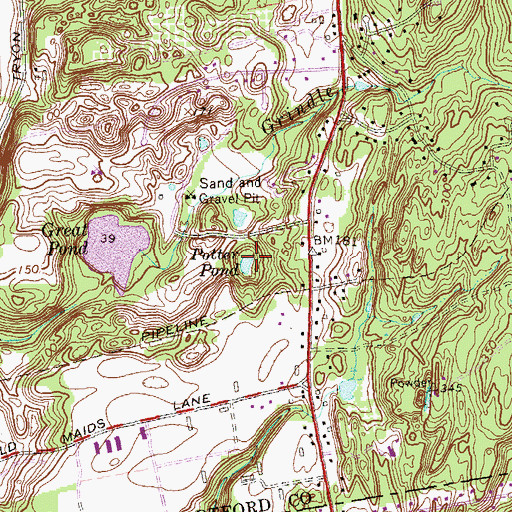 Topographic Map of Potter Pond, CT