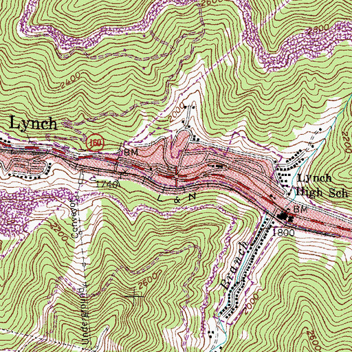 Topographic Map of Lynch Post Office, KY