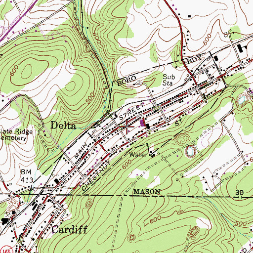 Topographic Map of Delta Cardiff Volunteer Fire Company Station 57, PA