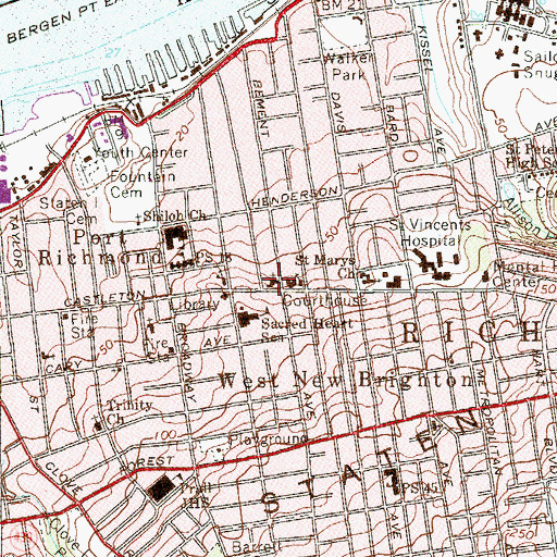 Topographic Map of Calvary Presbyterian Church, NY