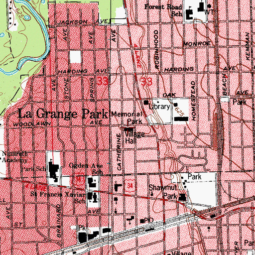 Topographic Map of La Grange Park Fire Department, IL