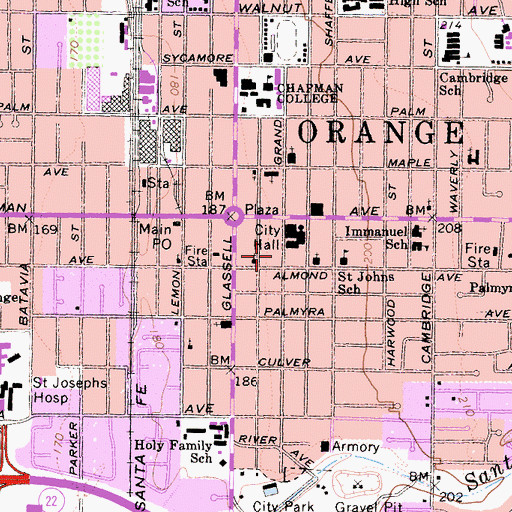 Topographic Map of Orange Fire Department Station 1, CA