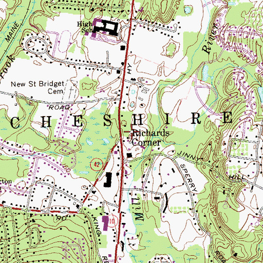 Topographic Map of Richards Corner, CT