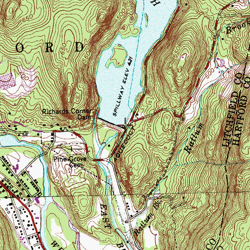 Topographic Map of Richards Corner Dam, CT