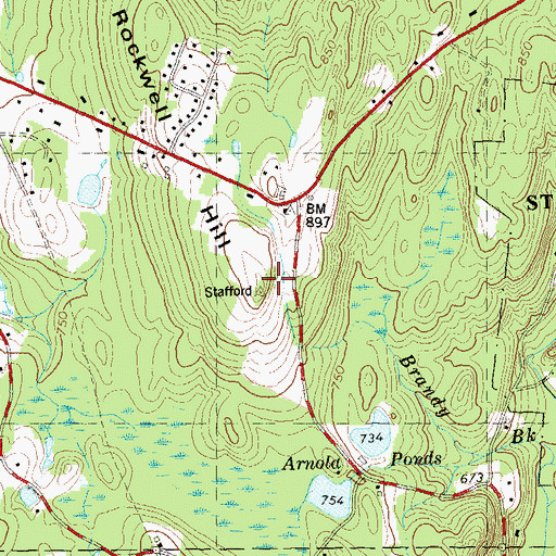 Topographic Map of Rockwell Hill, CT