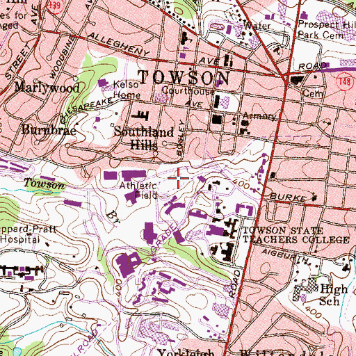 Topographic Map of Towsontown Parking Garage, MD