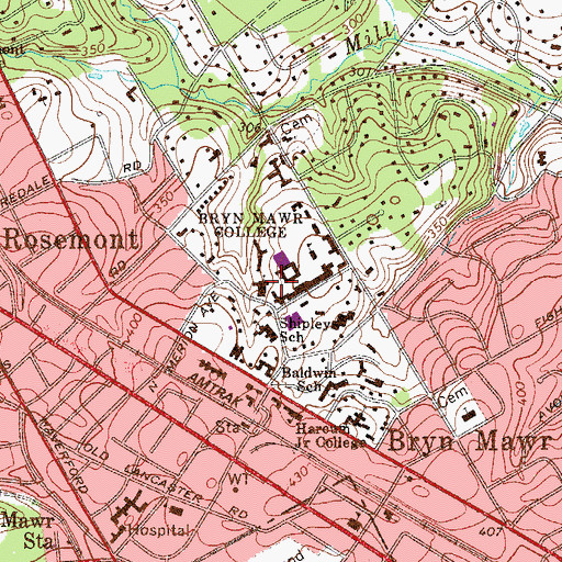 Topographic Map of Rhys Carpenter Library, PA