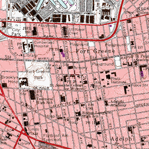 Topographic Map of Jewish Center of Fort Greene (historical), NY