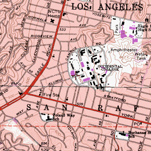 Topographic Map of Herrick Memorial Chapel, CA