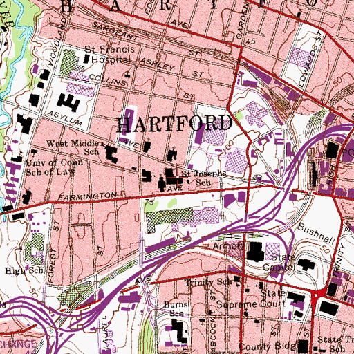 Topographic Map of Saint Joseph Cathedral School, CT
