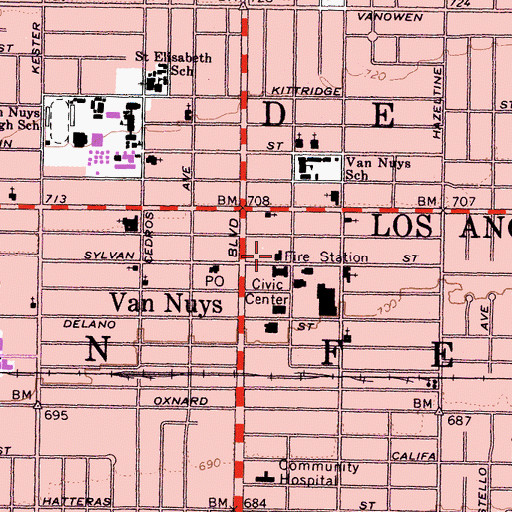 Topographic Map of City of Los Angeles Fire Department Station 39, CA