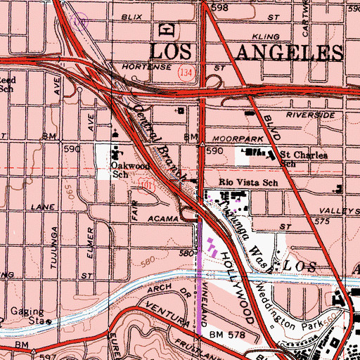 Topographic Map of City of Los Angeles Fire Department Station 86, CA