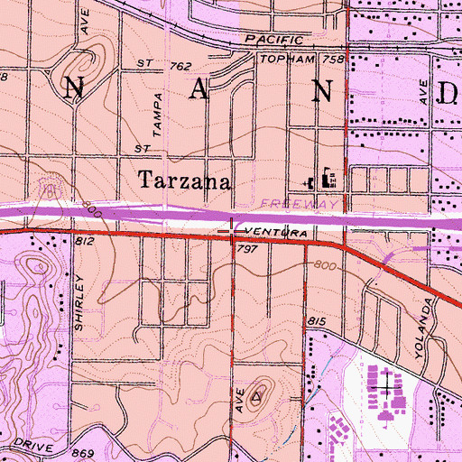 Topographic Map of City of Los Angeles Fire Department Station 93, CA