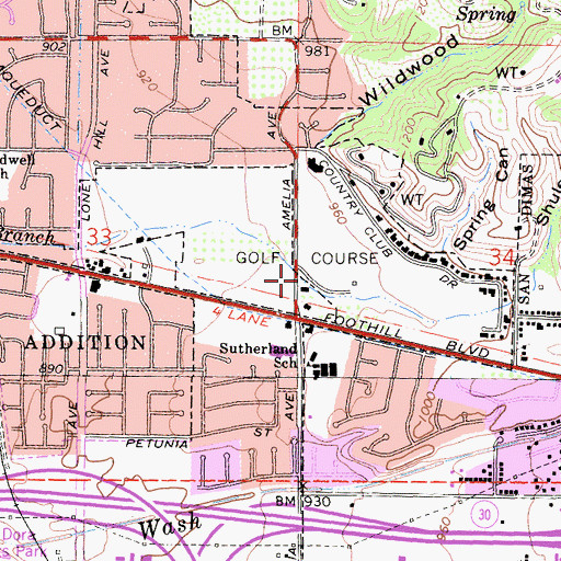 Topographic Map of Los Angeles County Fire Department Station 86, CA