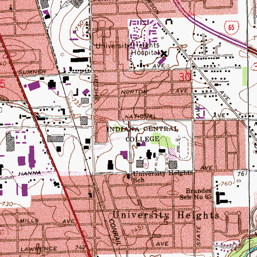 Topographic Map of Cory Bretz Hall, IN