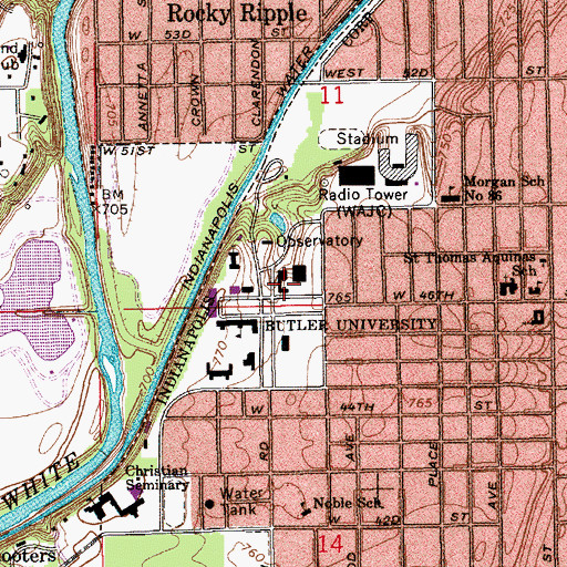 Topographic Map of Lilly Hall, IN