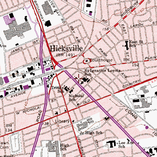 Topographic Map of Hicksville Christian Church, NY