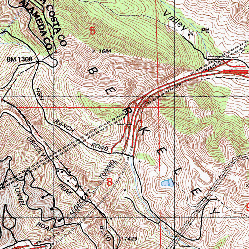 Topographic Map of Exit 7A, CA
