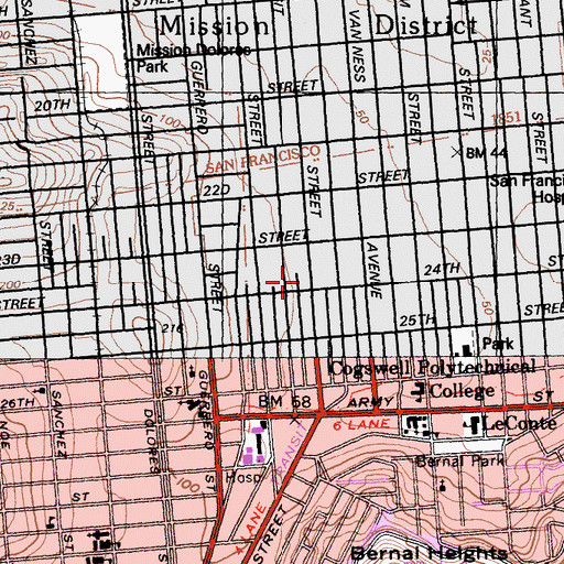 Topographic Map of Twentyfourth Street Bay Area Rapid Transit Station, CA