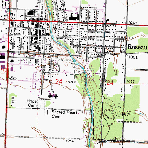 Topographic Map of Roseau Oakcrest Golf Club, MN