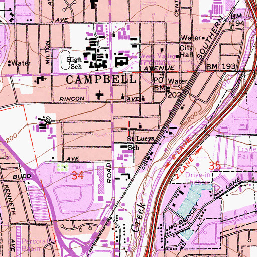 Topographic Map of Campbell Baptist Church, CA