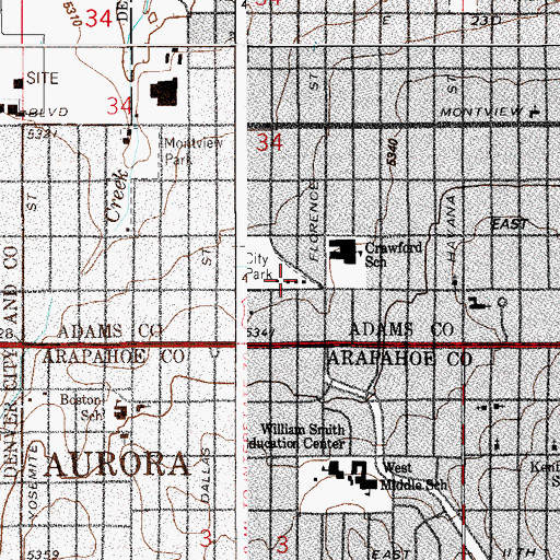 Topographic Map of Aurora Fire Department Station 1, CO