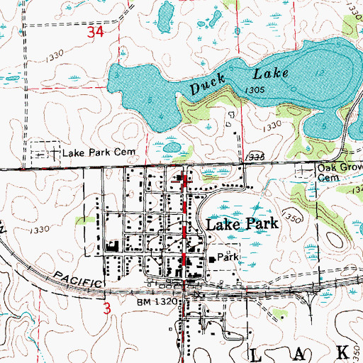 Topographic Map of Lake Park Lutheran Church, MN