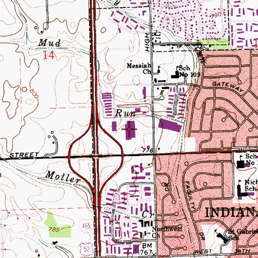 Topographic Map of Eagle Creek Shopping Center, IN