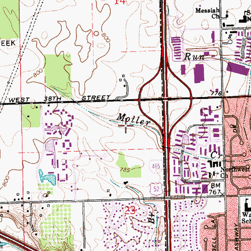 Topographic Map of Village At Eagle Creek Shopping Center, IN