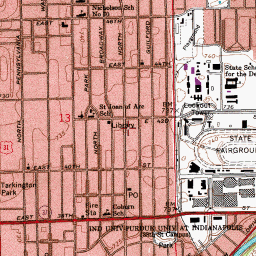 Topographic Map of Indianapolis Fire Department Station 31, IN