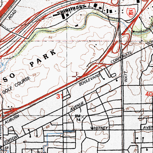 Topographic Map of Exit 14A, CA