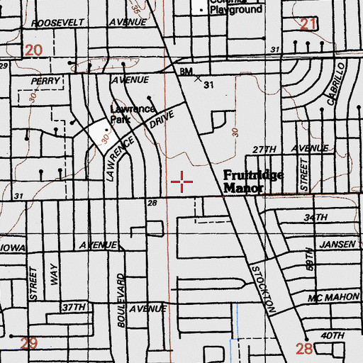Topographic Map of Stockridge Plaza Shopping Center, CA