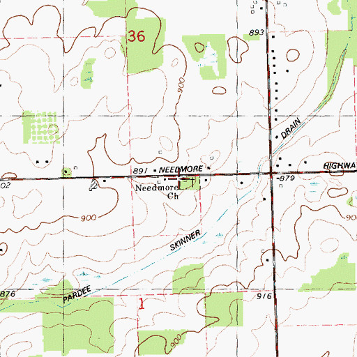Topographic Map of Needmore Church, MI