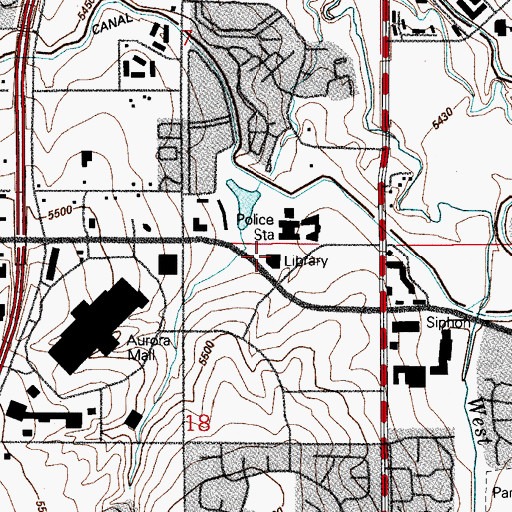 Topographic Map of Central Branch Aurora Public Library, CO