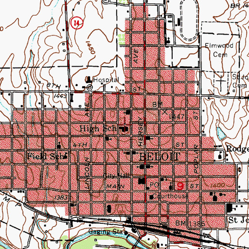 Topographic Map of Beloit Fire Department, KS