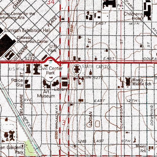 Topographic Map of First Baptist Church of Denver, CO