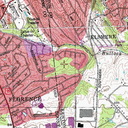 Topographic Map of Covered Bridge Park, KY