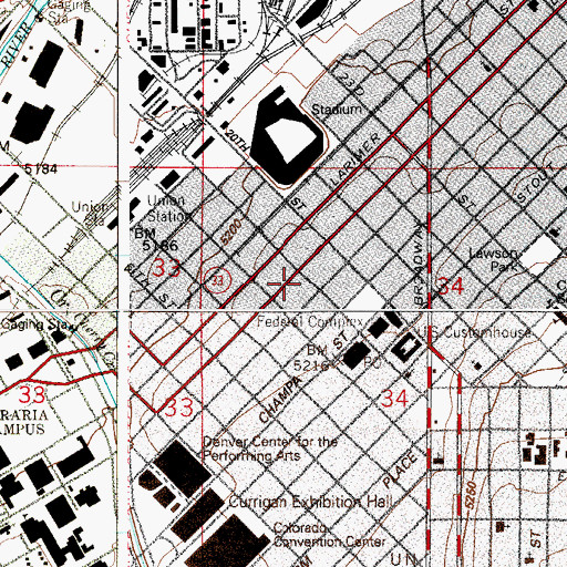Topographic Map of Denver Fire Department Station 4, CO