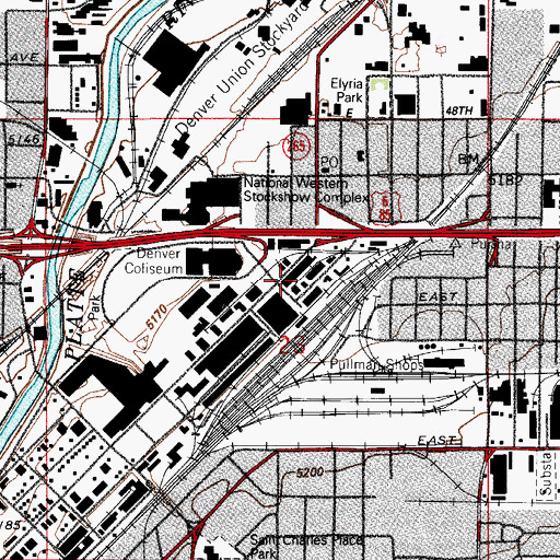 Topographic Map of Denver Fire Department Station 9, CO
