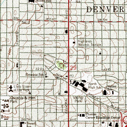 Topographic Map of Denver Public Library Woodbury Branch, CO