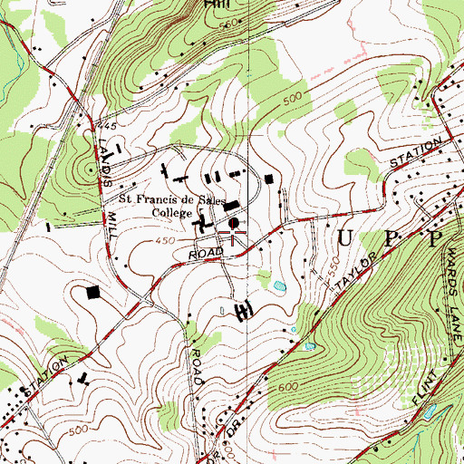 Topographic Map of Wills Hall, PA