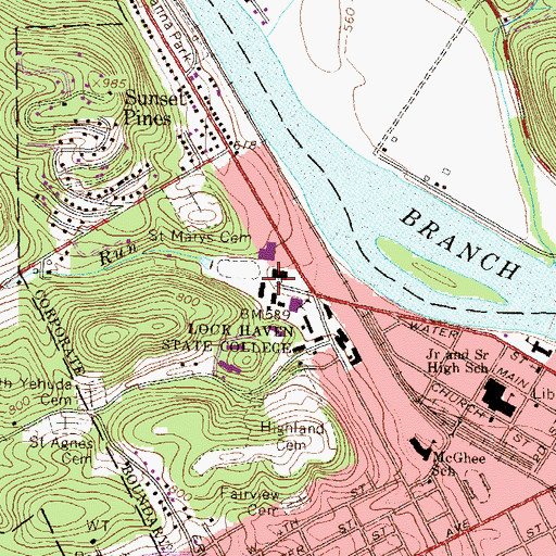 Topographic Map of David W Thomas Fieldhouse, PA