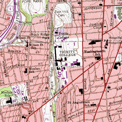 Topographic Map of Trinity College, CT